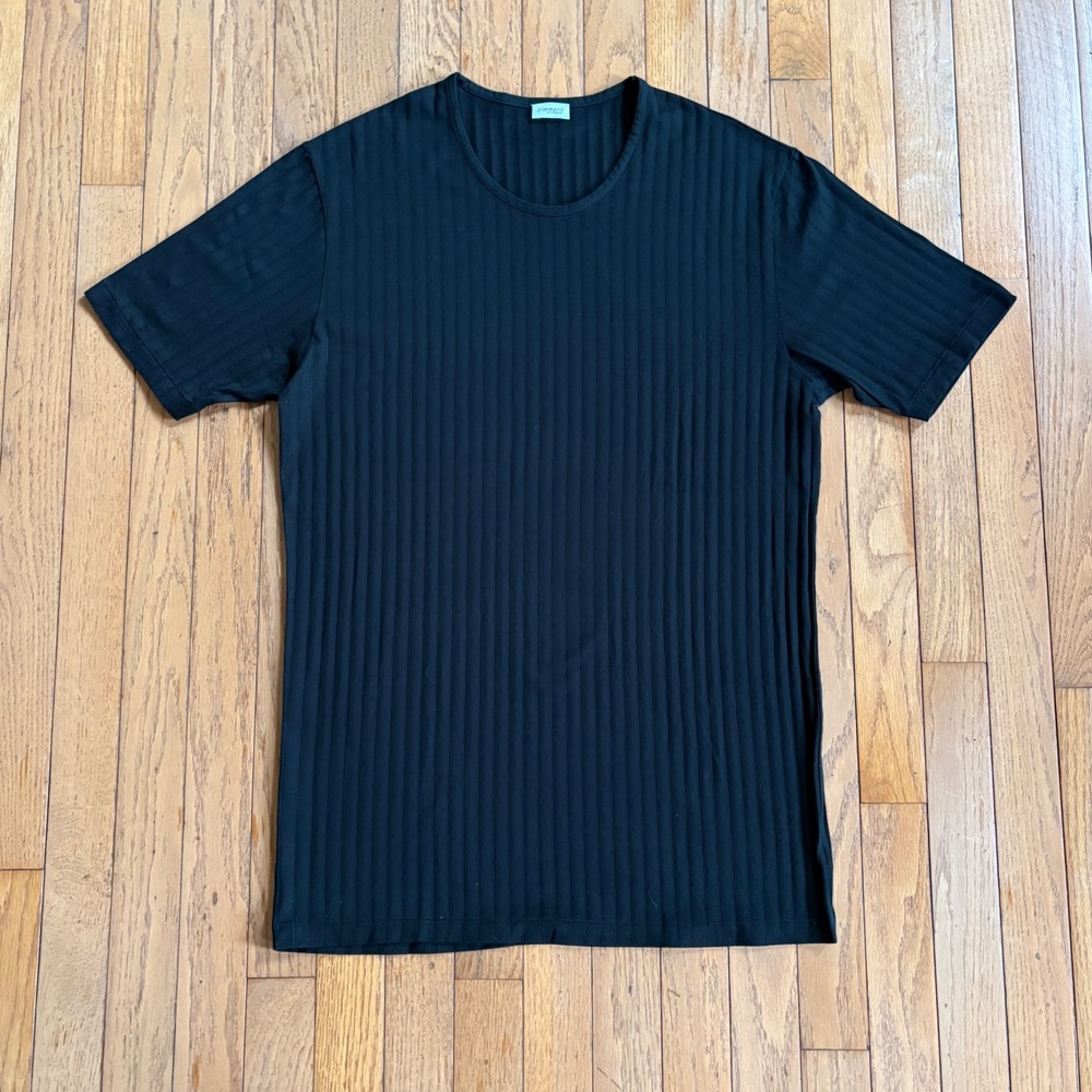 Zimmerli of Switzerland Mens Black Ribbed Knit Short Sleeve T-Shirt XL Slim Fit
